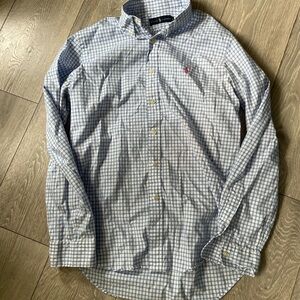 Ralph Lauren Light Blue Checkered Shirt with pink polo logo